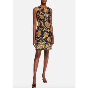 Kobi Halperin Small Tina Navy Blue Floral Sleeveless Silk Sheath Mini Dress